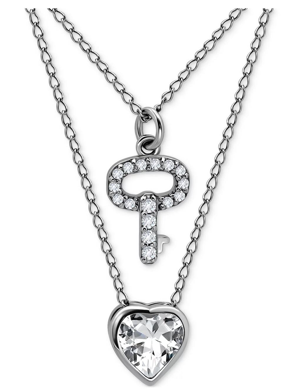 Giani Bernini 2-Pc. Set Pavé Key & Solitaire Heart Pendant Necklaces